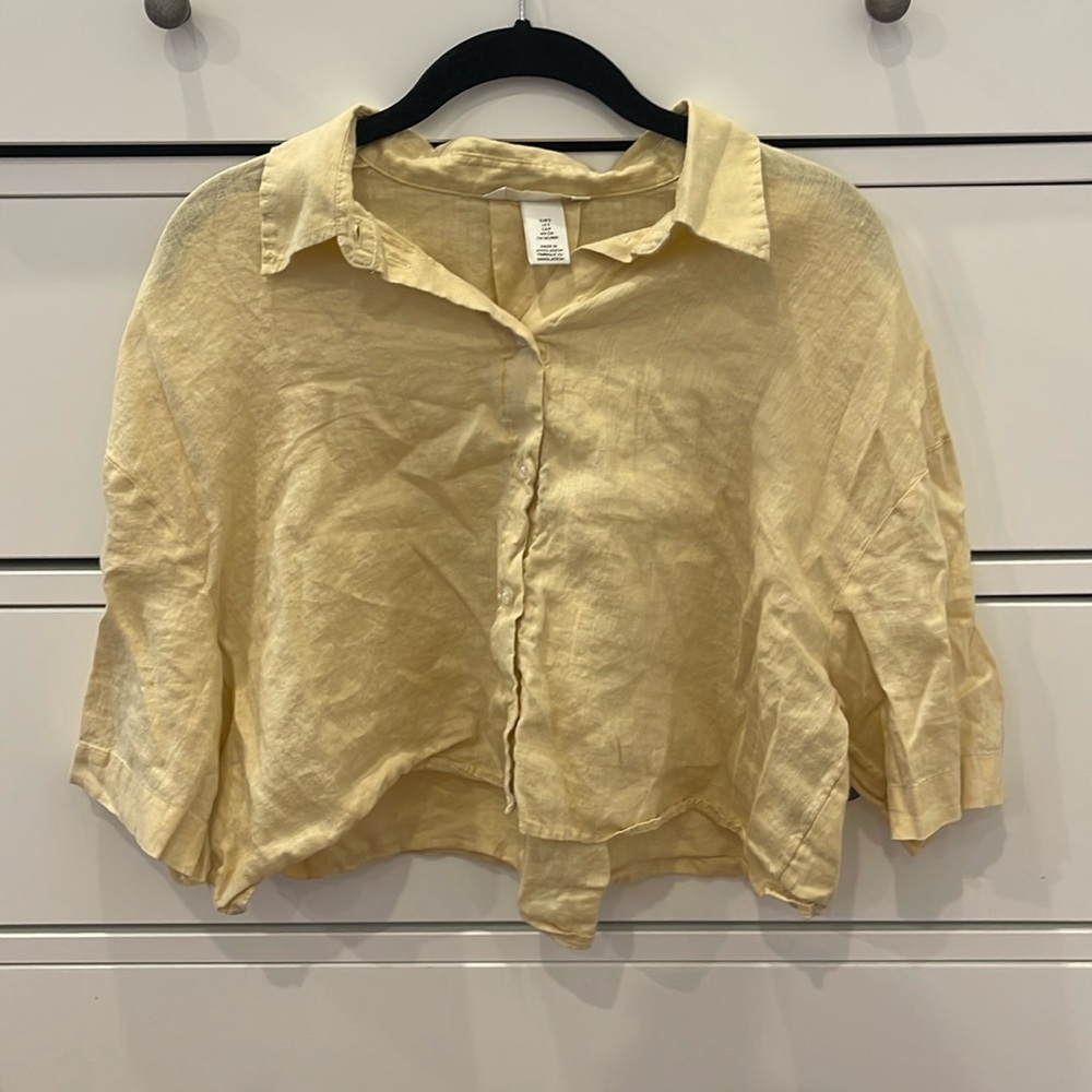 Yellow Cropped Button Up Shirt